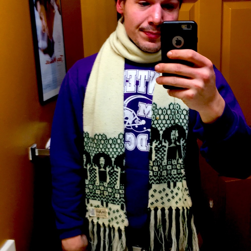 Vintage 70s Collage acrylic green scarf